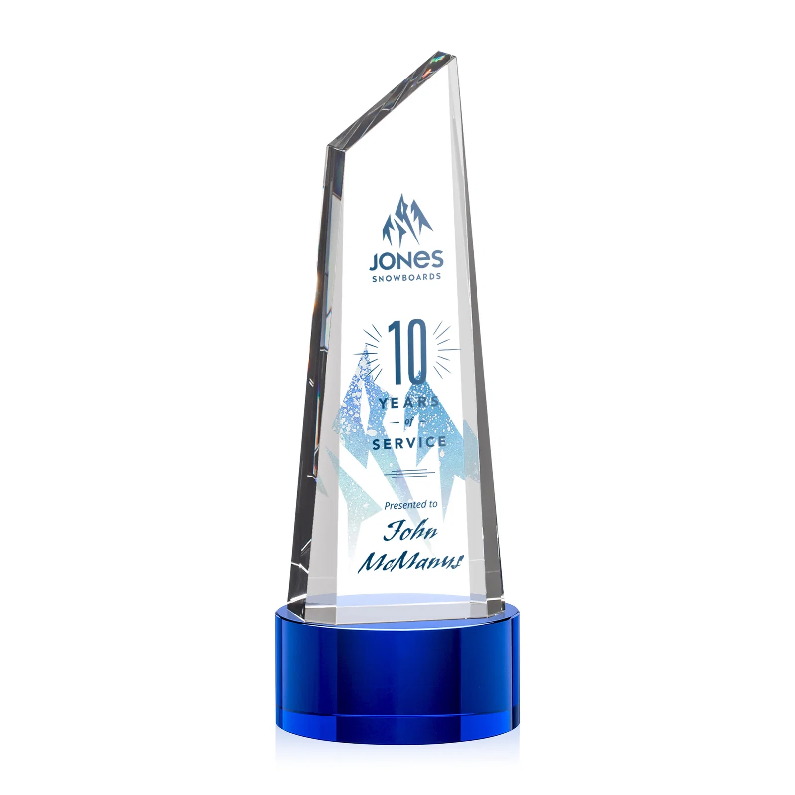 Branded Optical Crystal Trapezoidal Tower Award with 3D Subsurface Engraving for company anniversary events