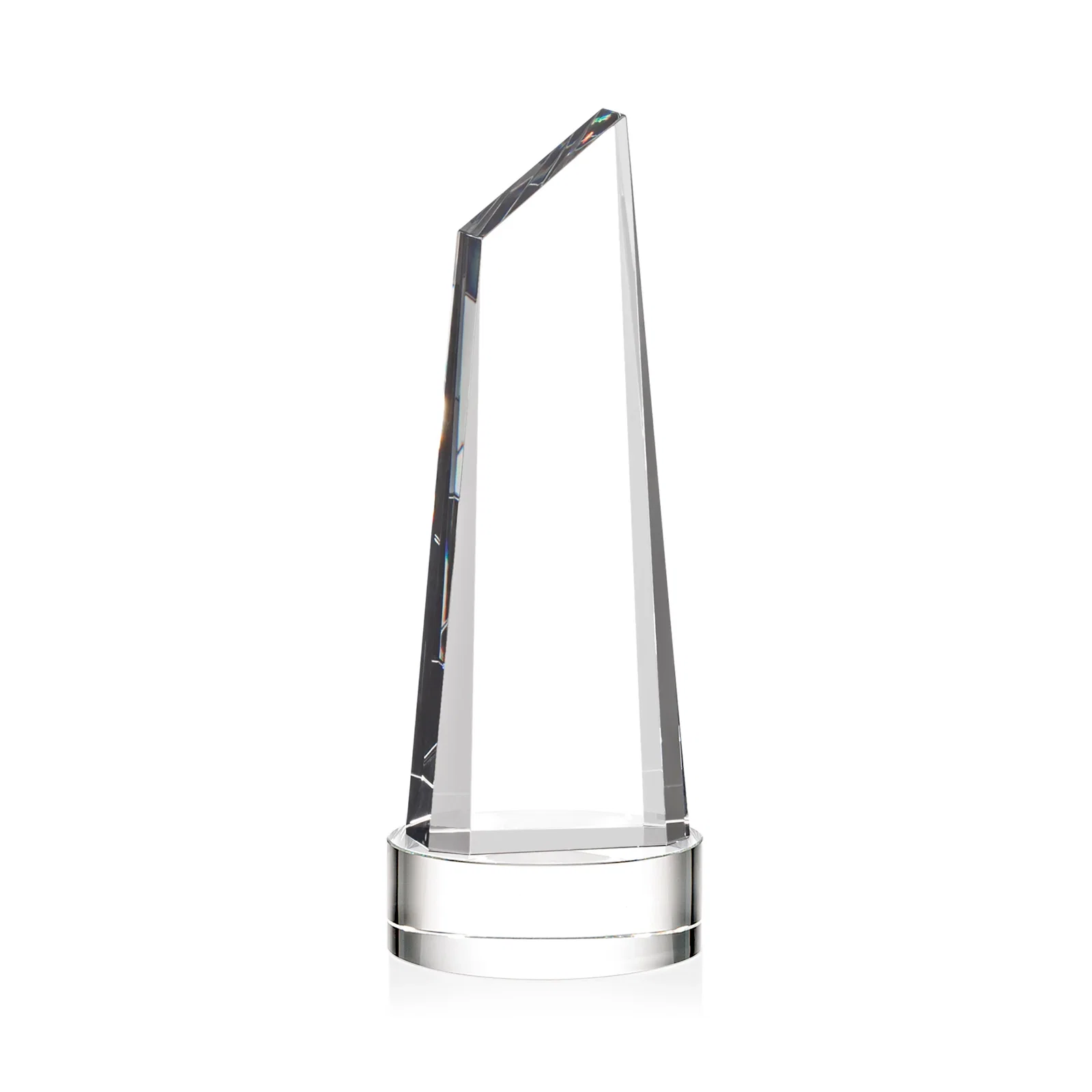 Custom printed Optical Crystal Trapezoidal Tower Award with 3D Subsurface Engraving for corporate award ceremonies