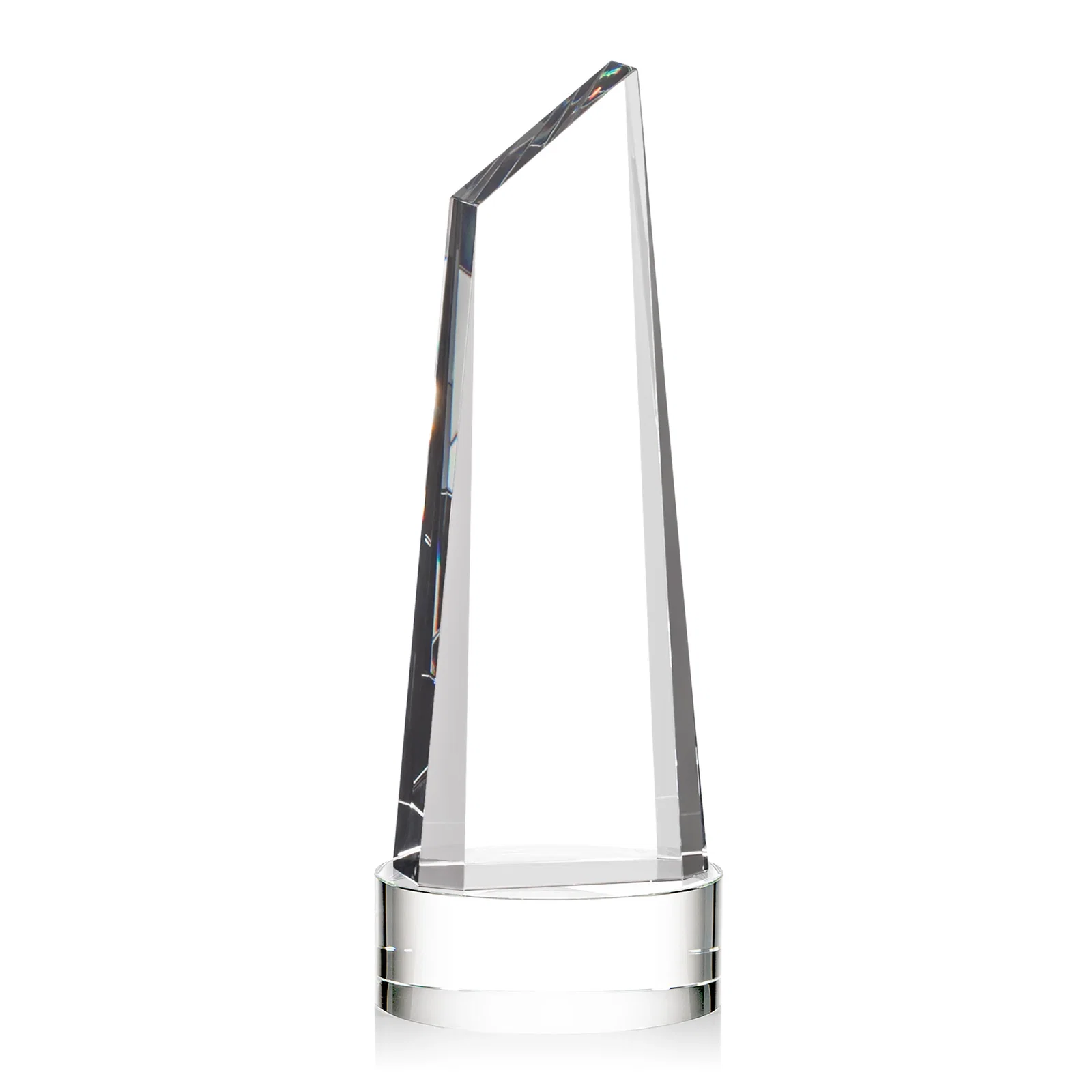 Custom printed Optical Crystal Trapezoidal Tower Award with 3D Subsurface Engraving for sales achievement awards