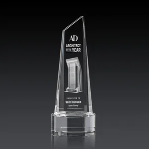 Optical Crystal Trapezoidal Tower Award with 3D Subsurface Engraving