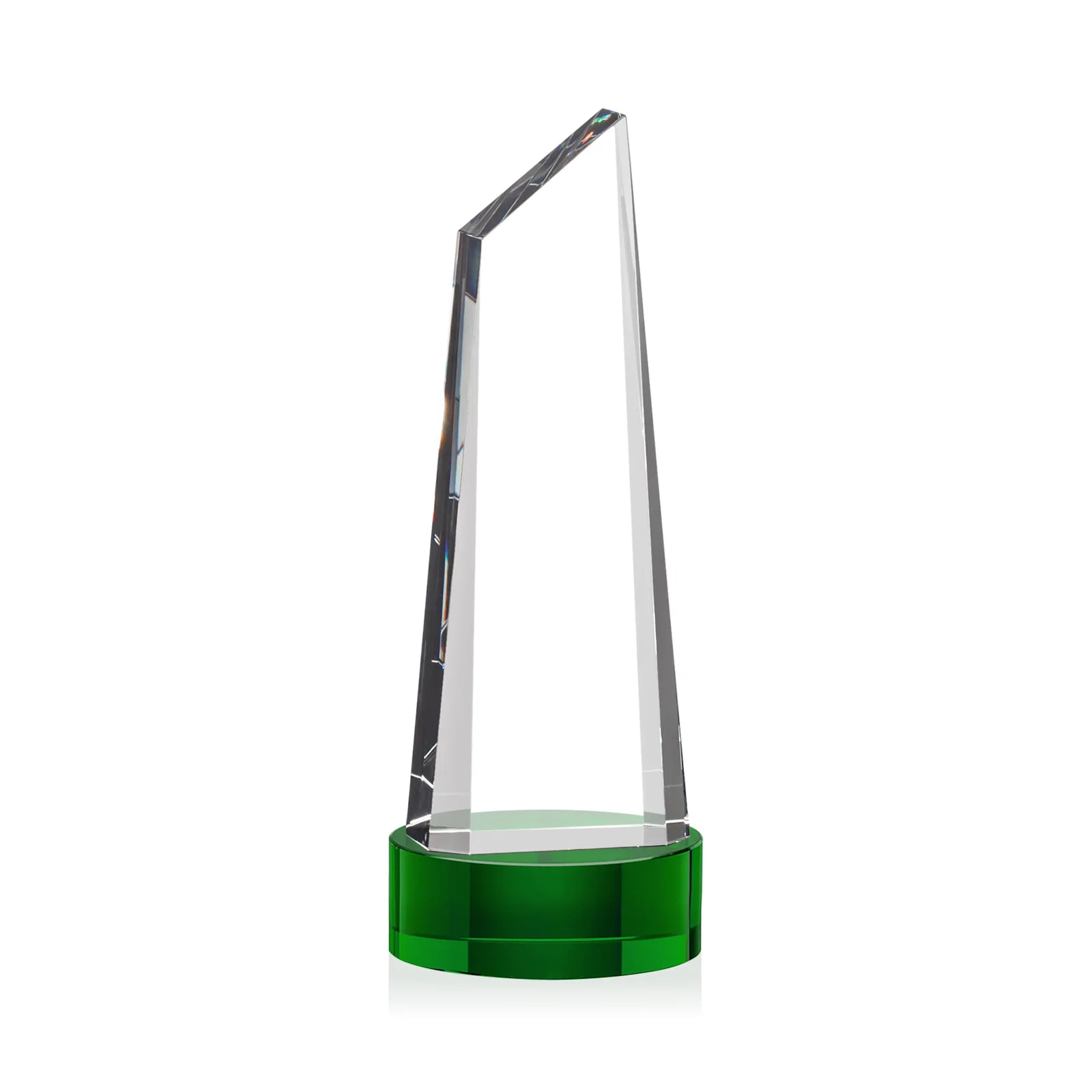 Custom printed Optical Crystal Trapezoidal Tower Award with 3D Subsurface Engraving for retirement presentations