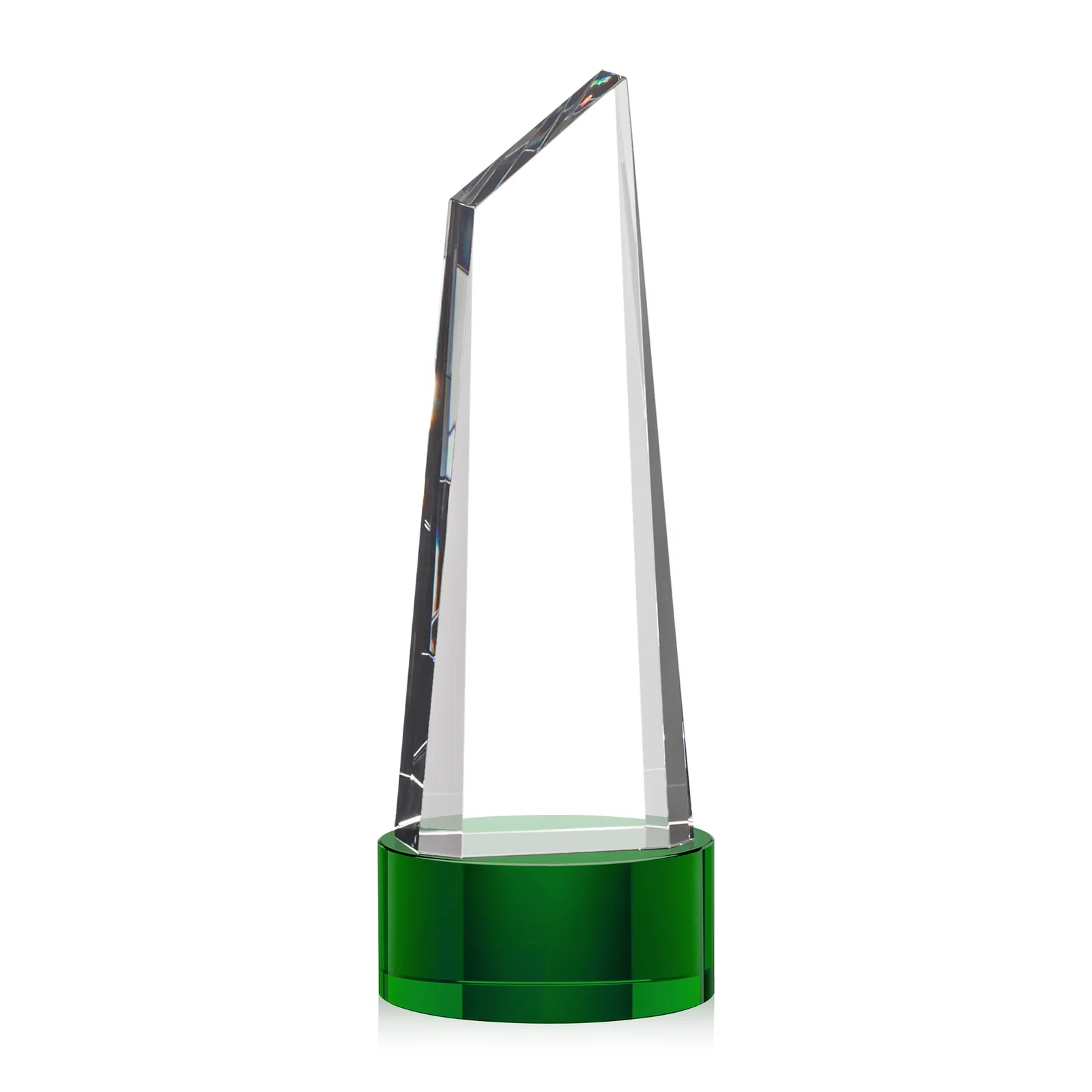 Custom printed Optical Crystal Trapezoidal Tower Award with 3D Subsurface Engraving for team milestone celebrations