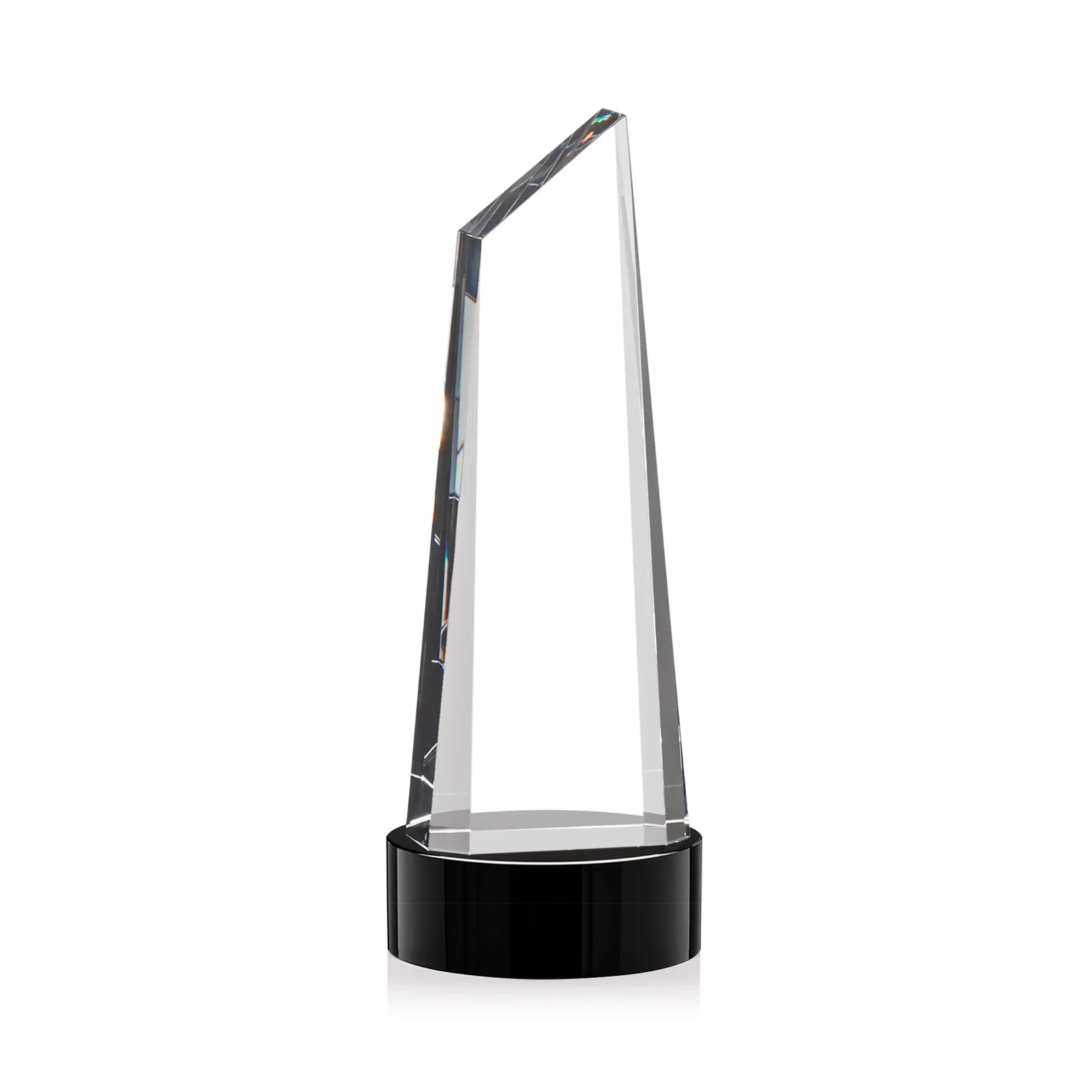 Custom printed Optical Crystal Trapezoidal Tower Award with 3D Subsurface Engraving for graduation ceremonies