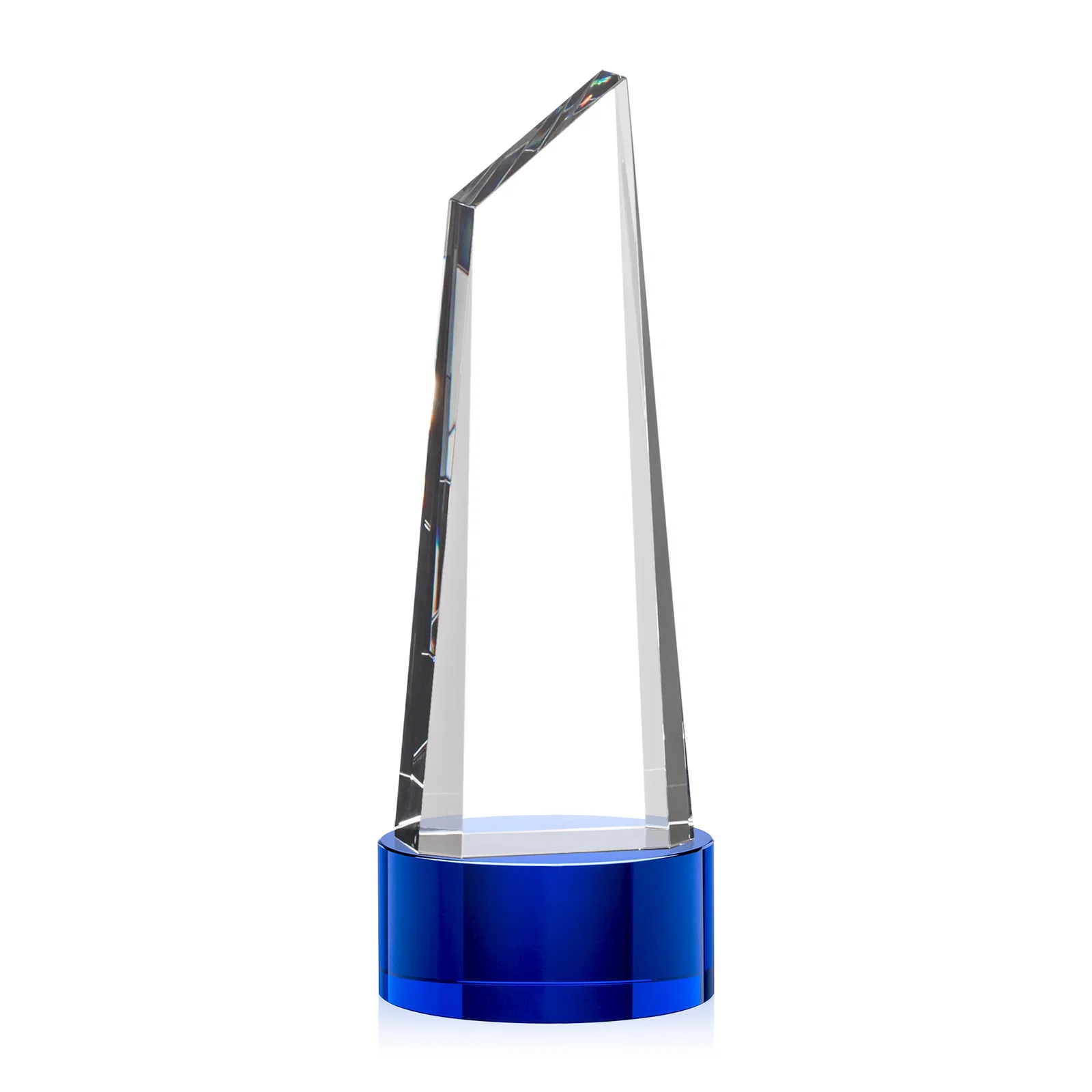 Custom printed Optical Crystal Trapezoidal Tower Award with 3D Subsurface Engraving for company anniversary events