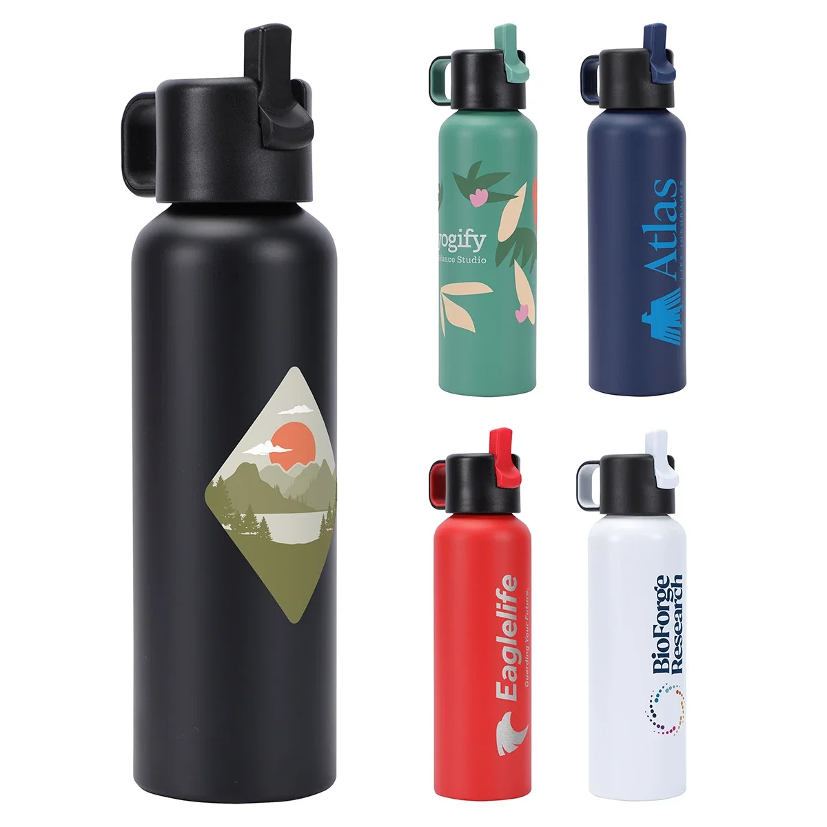Custom Alamo 27 oz Recycled Aluminum Bottle, front view of the branded aluminum bottle