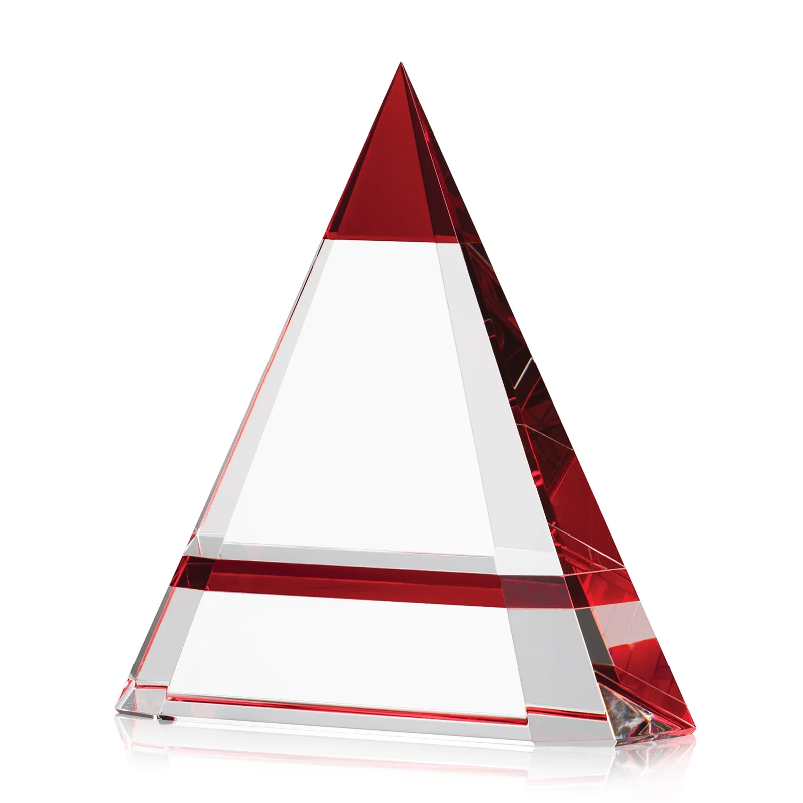 Custom Optical Crystal Pyramid Award with a Red Edge Accent for volunteer appreciation