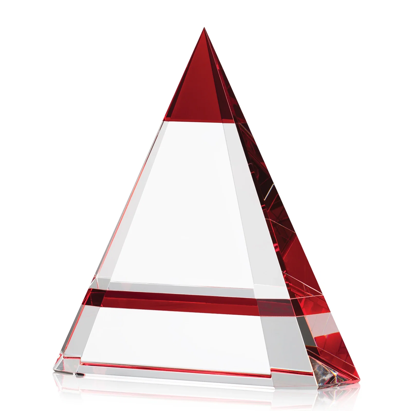 Custom Optical Crystal Pyramid Award with a Red Edge Accent for dealer and partner awards