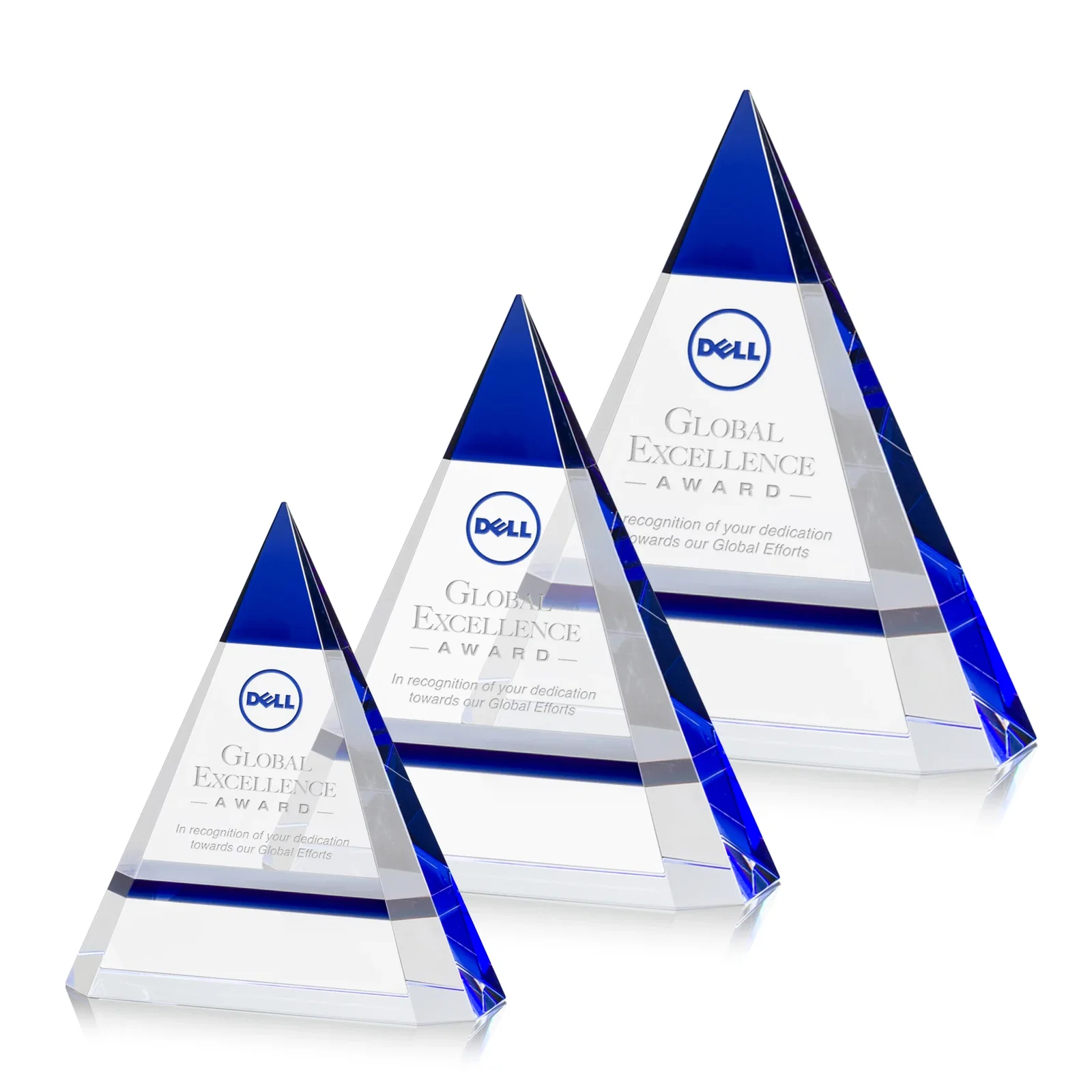 Custom Optical Crystal Pyramid Award with a Red Edge Accent for retirement presentations