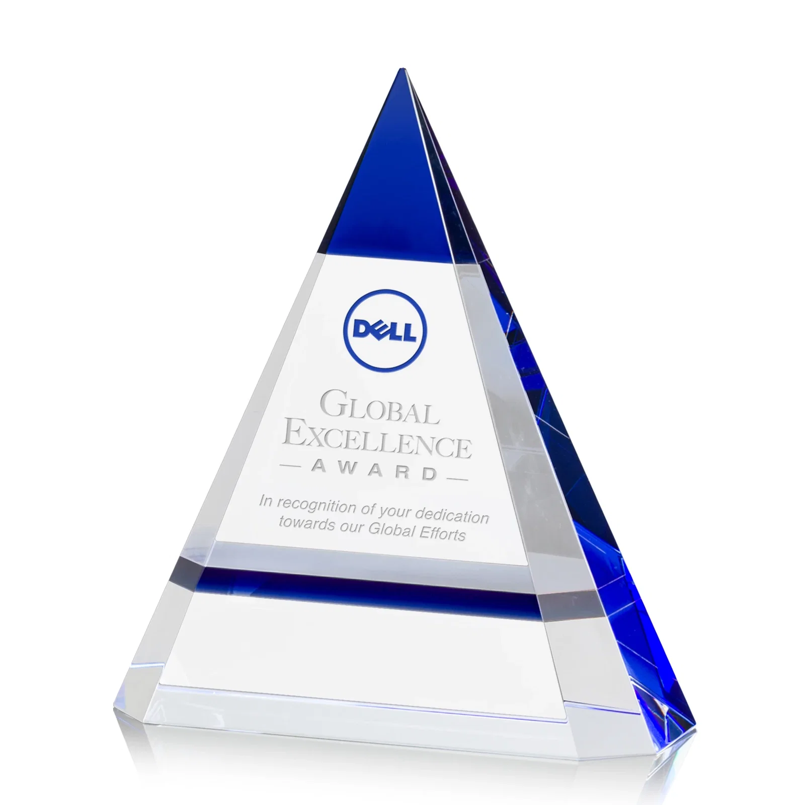Custom Optical Crystal Pyramid Award with a Red Edge Accent for donor appreciation