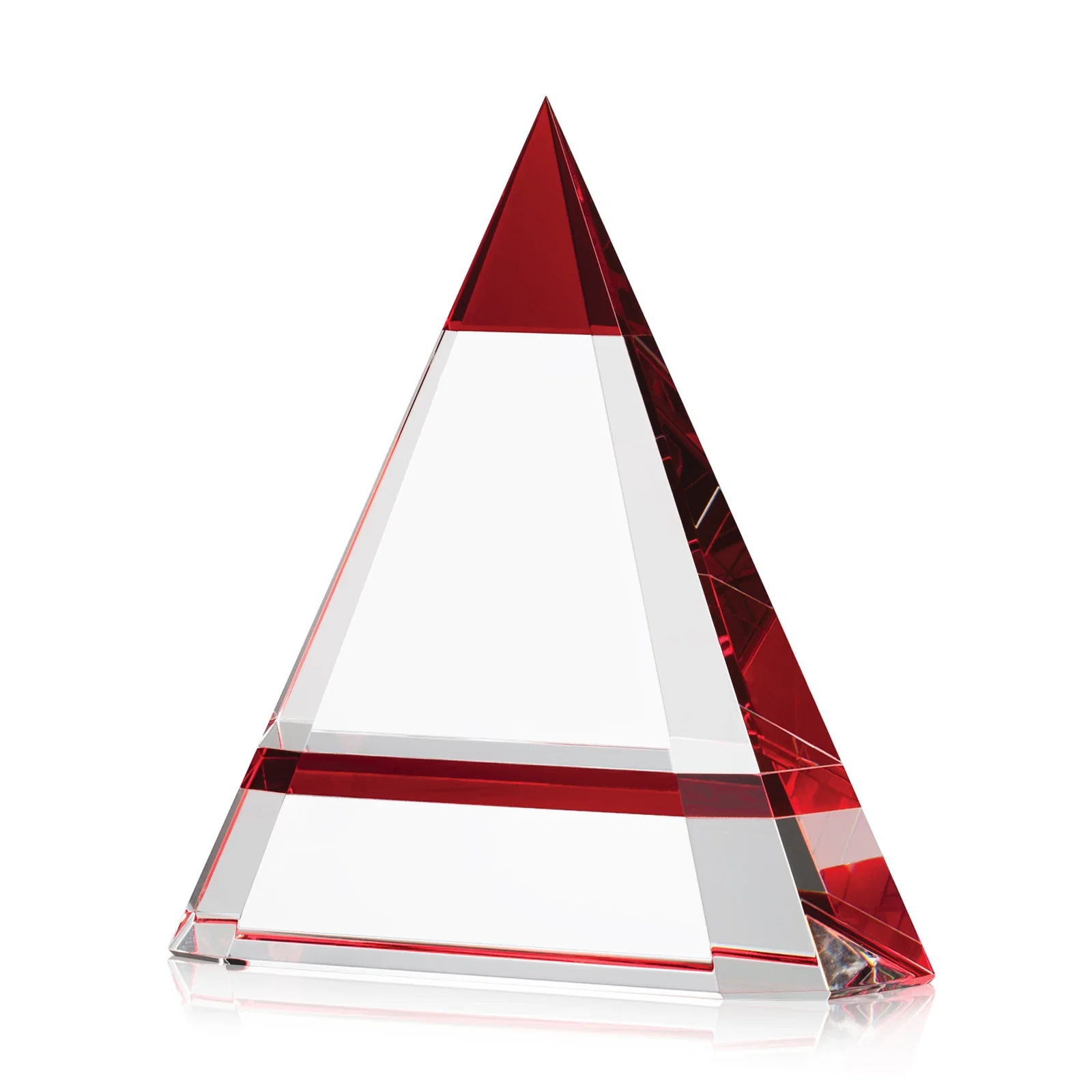 Custom Optical Crystal Pyramid Award with a Red Edge Accent for safety achievement programs