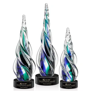 Blue and Green Glass Teardrop Award With a Horn-Like Point