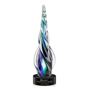 Blue and Green Glass Teardrop Award With a Horn-Like Point