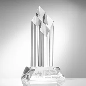 Four-Pillar Diamond Optical Crystal Award on Beveled Base