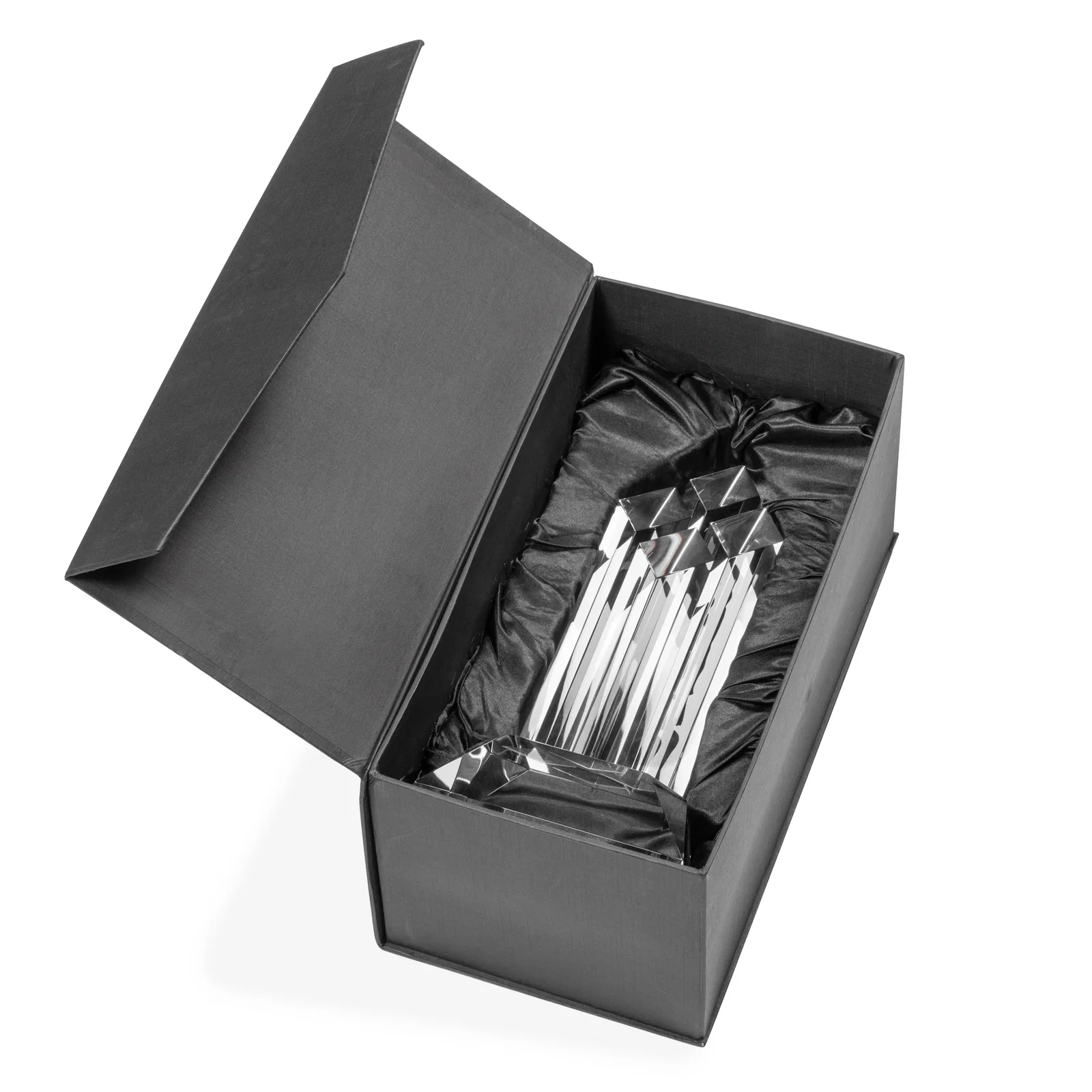 Custom Four-Pillar Diamond Optical Crystal Award on Beveled Base for corporate award ceremonies
