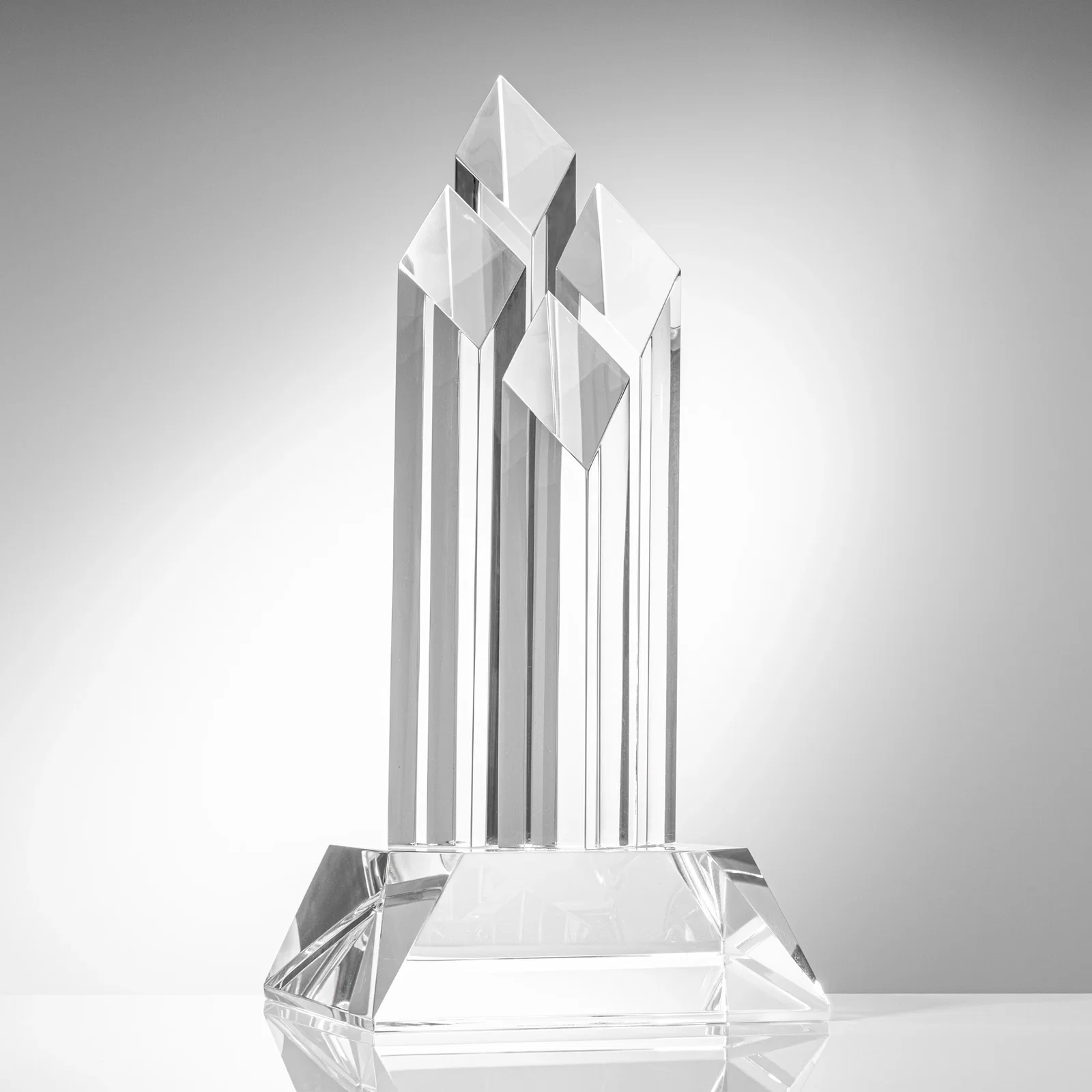 Custom Four-Pillar Diamond Optical Crystal Award on Beveled Base for service anniversary gifts
