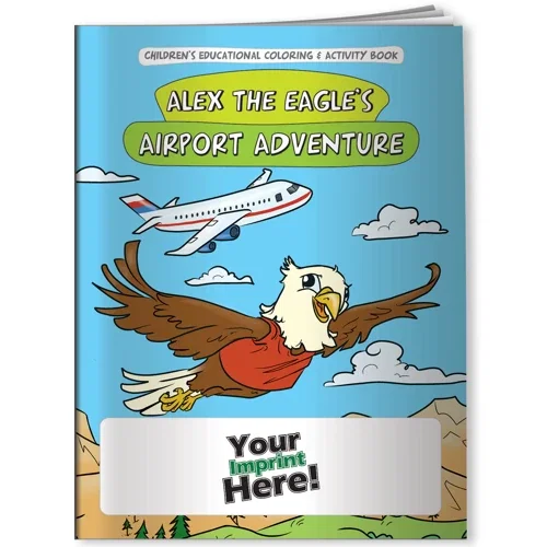 Alex the Eagle's Airport Adventure coloring book cover, aviation-themed kids book