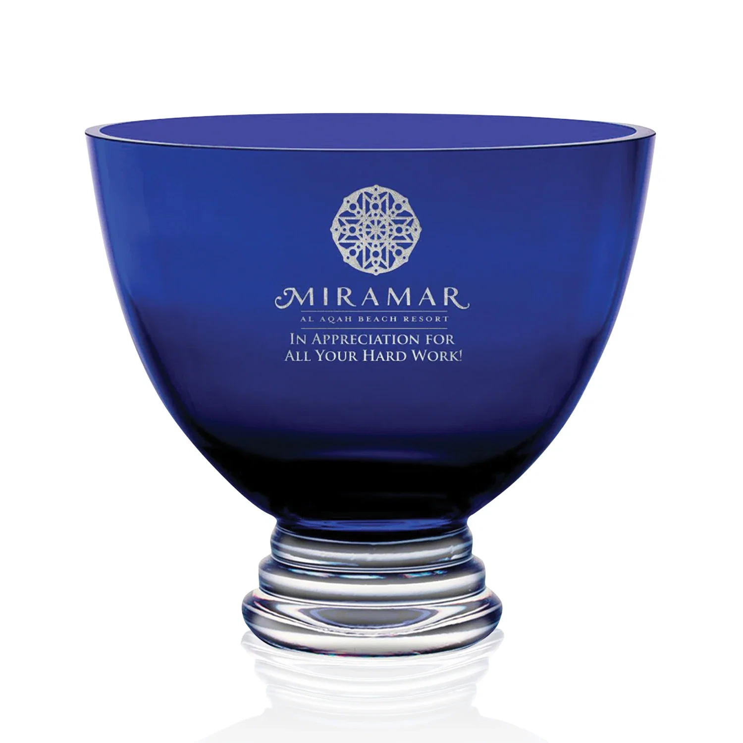 Custom Blue Glass Footed Bowl Award, crystal vase for corporate award ceremonies