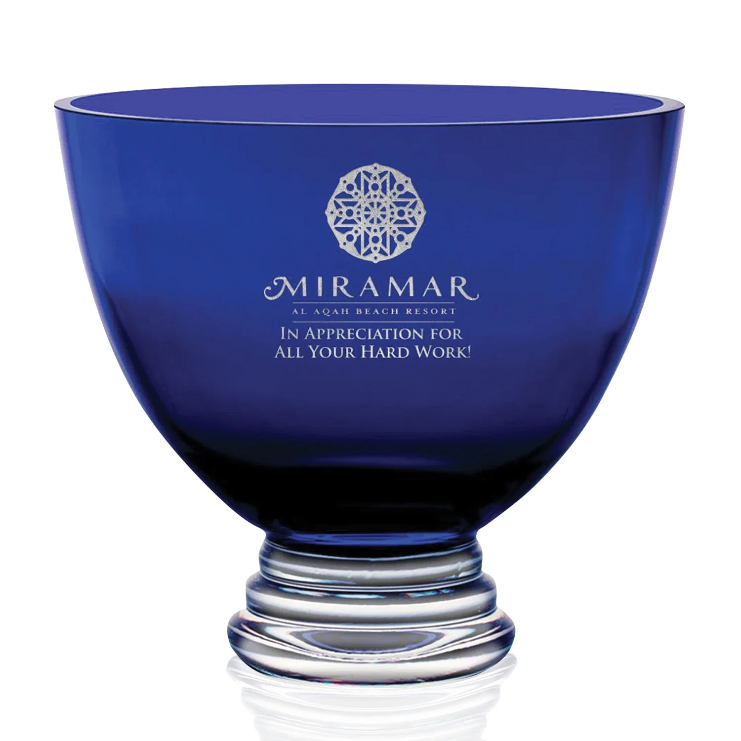 Custom Blue Glass Footed Bowl Award, crystal vase for sales achievement awards