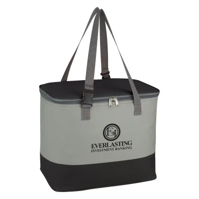 Insulated cooler bag with a boxy build for lunches and drinks