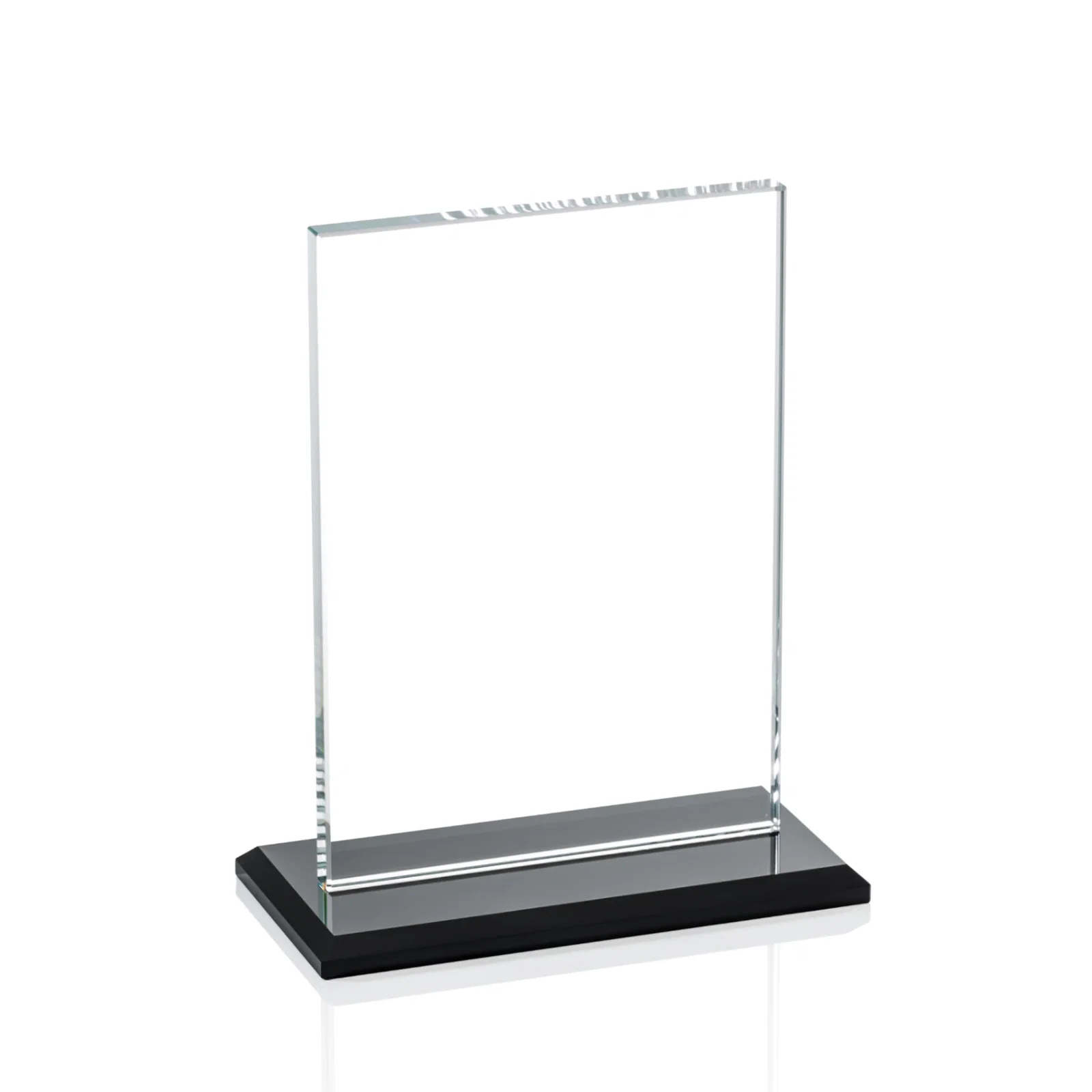 Custom Flat-Edged Starfire Rectangle on Ebony Base, awards for company anniversary events