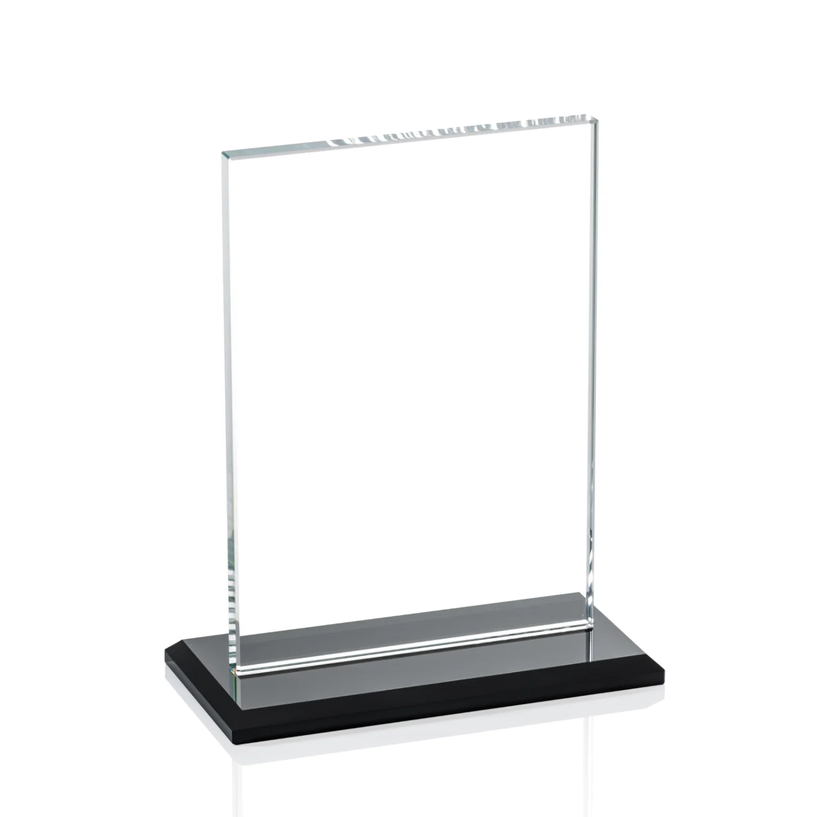 Personalized Flat-Edged Starfire Rectangle on Ebony Base, awards for corporate award ceremonies