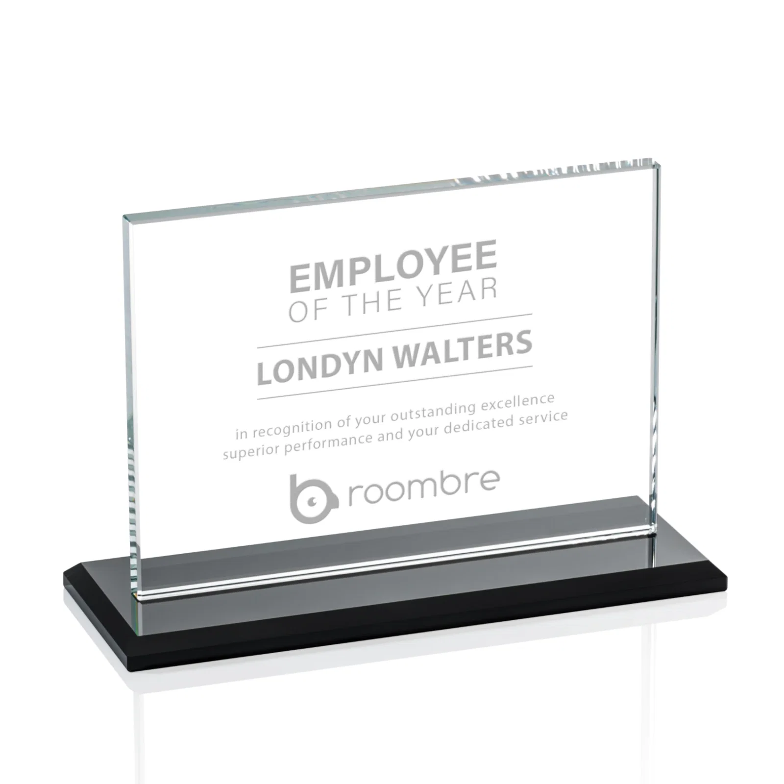 Custom Flat-Edged Starfire Rectangle on Ebony Base, awards for safety achievement programs