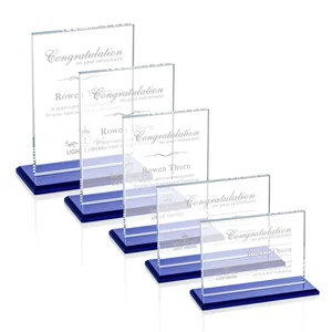 Starfire Crystal Rectangle Award on Sapphire Blue Base