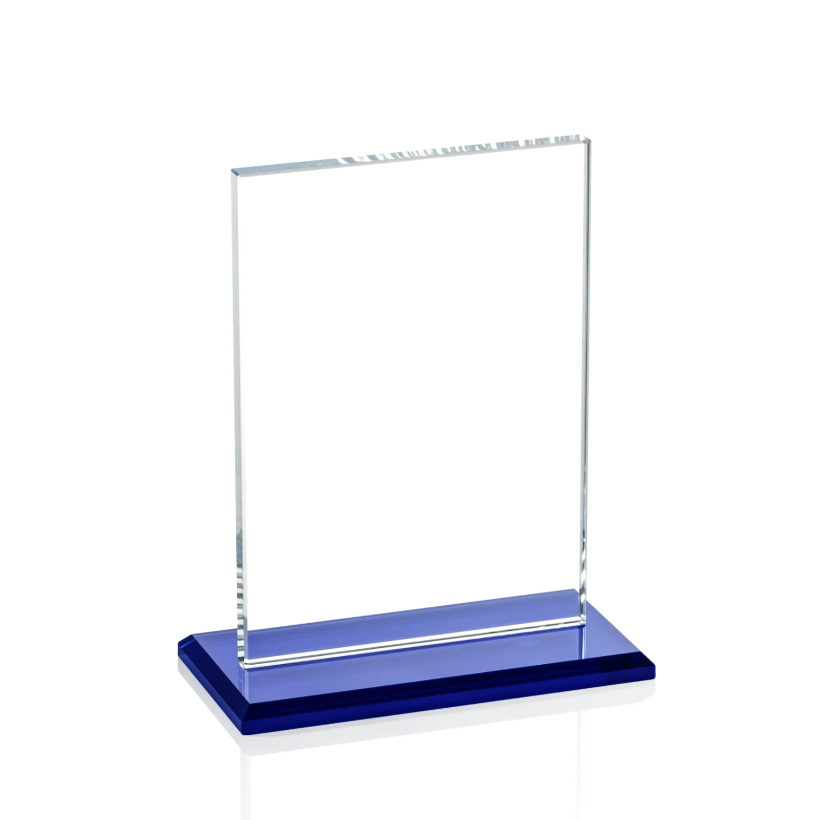 Custom Starfire Crystal Rectangle Award on Sapphire Blue Base, awards for company anniversary events