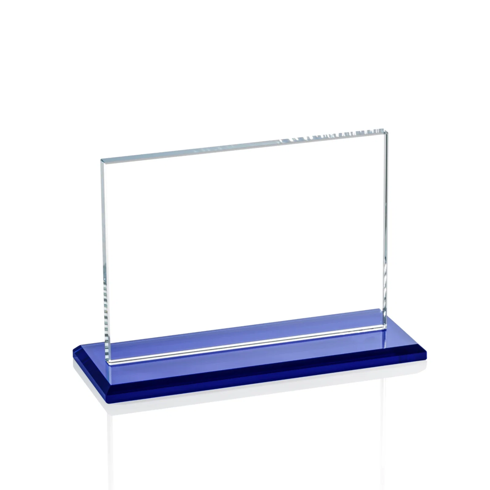 Personalized Starfire Crystal Rectangle Award on Sapphire Blue Base, awards for employee recognition