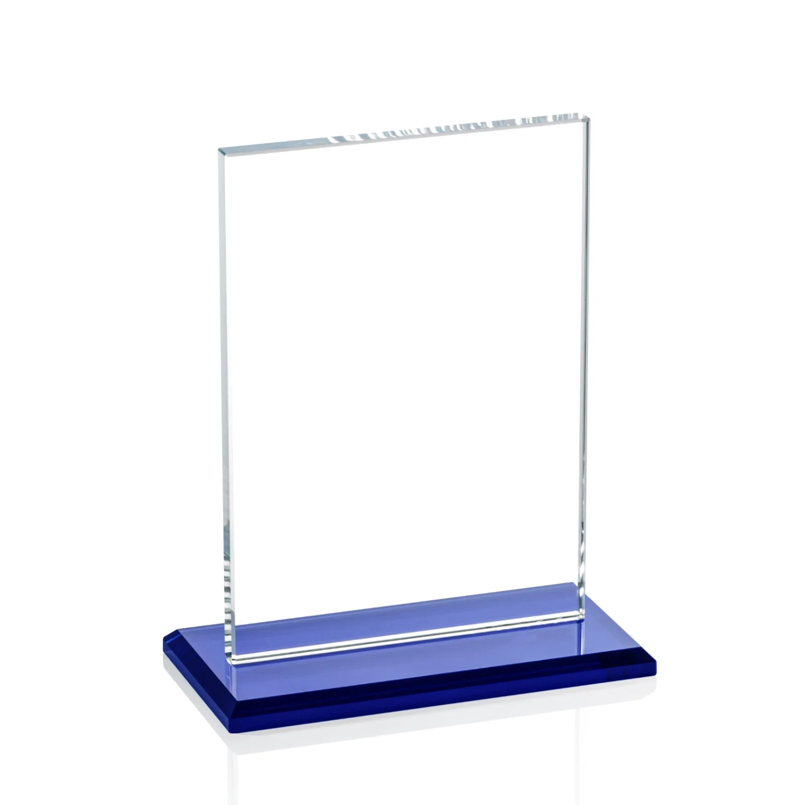 Personalized Starfire Crystal Rectangle Award on Sapphire Blue Base, awards for corporate award ceremonies