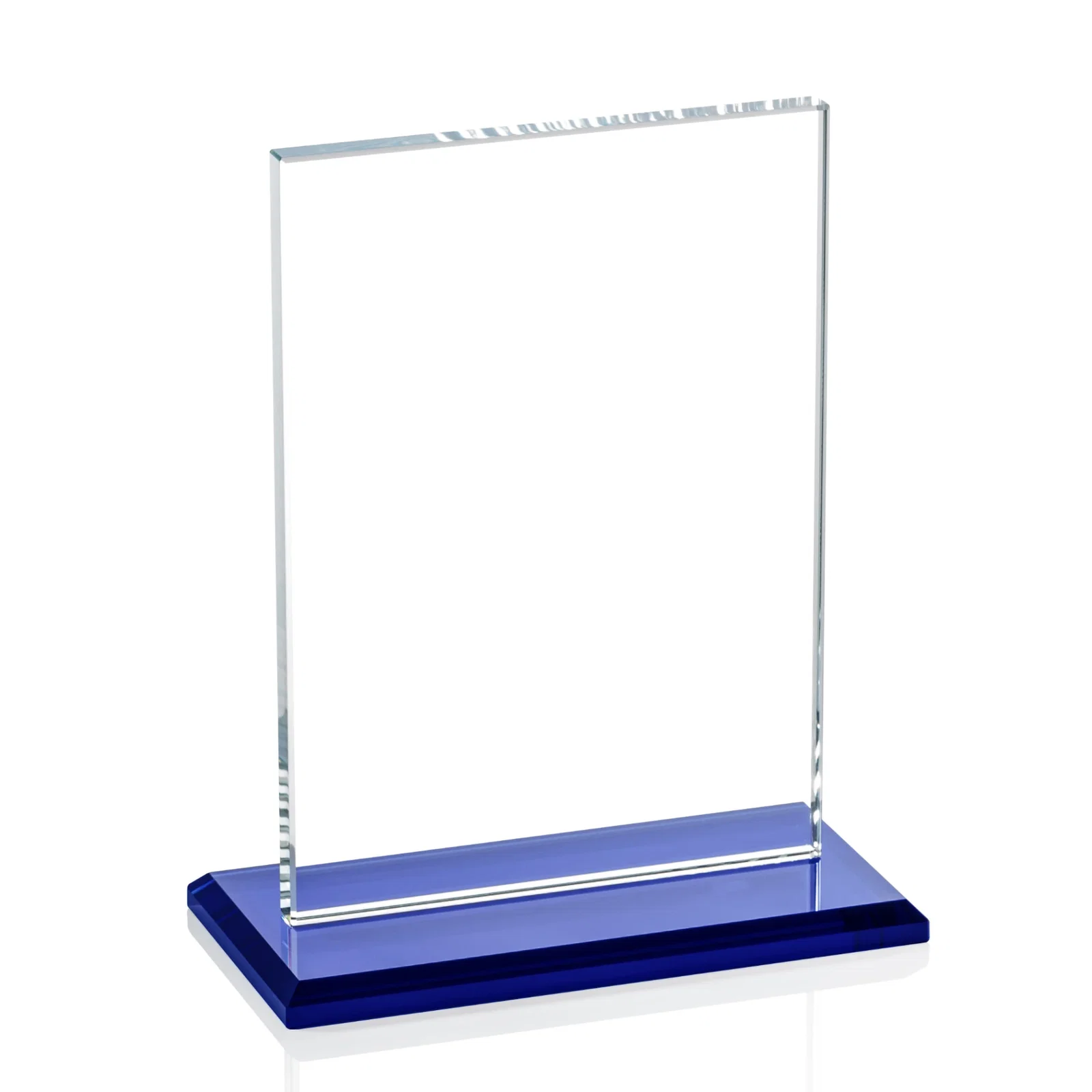 Personalized Starfire Crystal Rectangle Award on Sapphire Blue Base, awards for team milestone celebrations