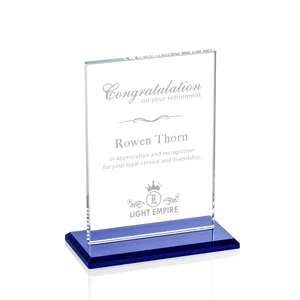 Starfire Crystal Rectangle Award on Sapphire Blue Base