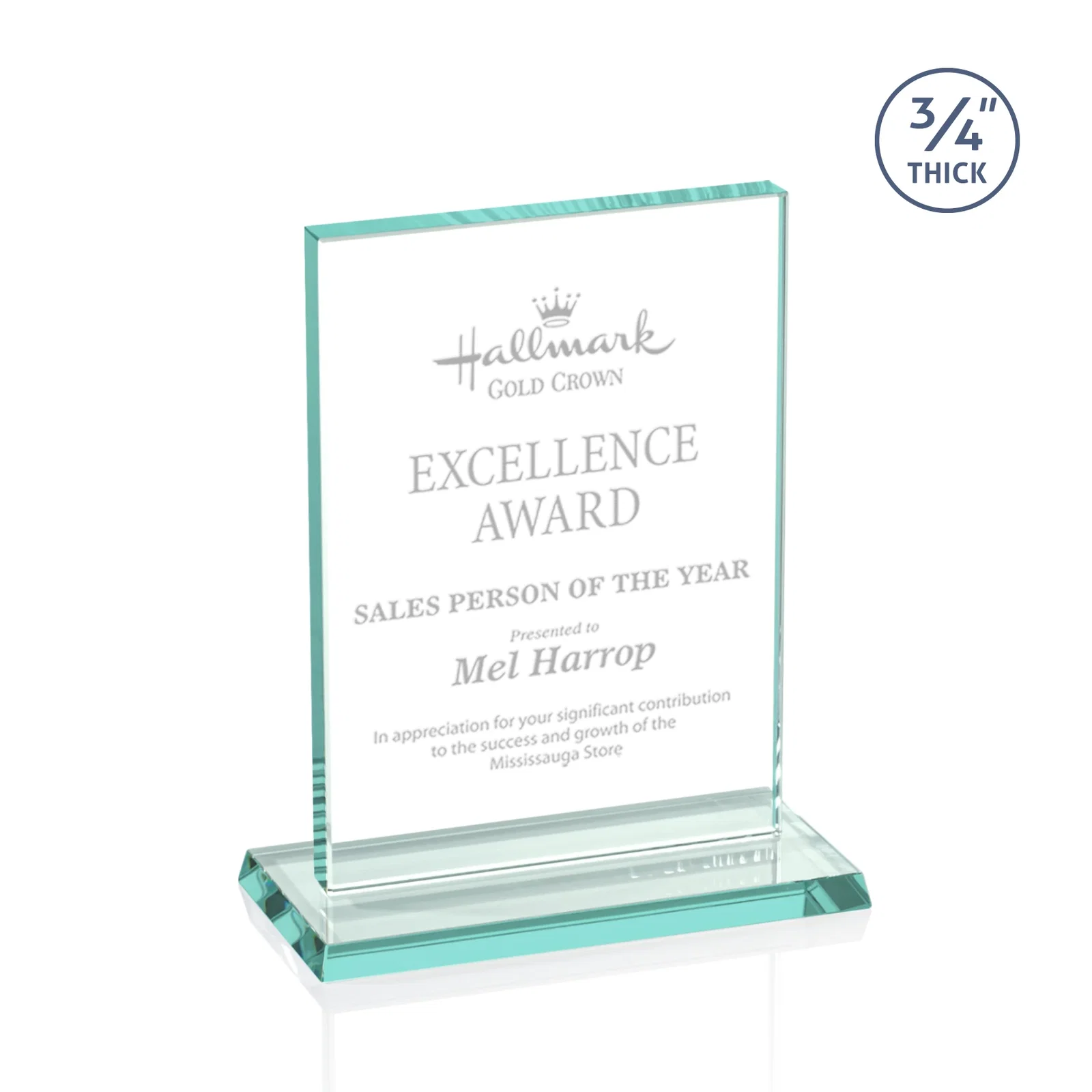 Custom Jade Glass Rectangle Award With a Flat, Unbeveled Edge for corporate award ceremonies