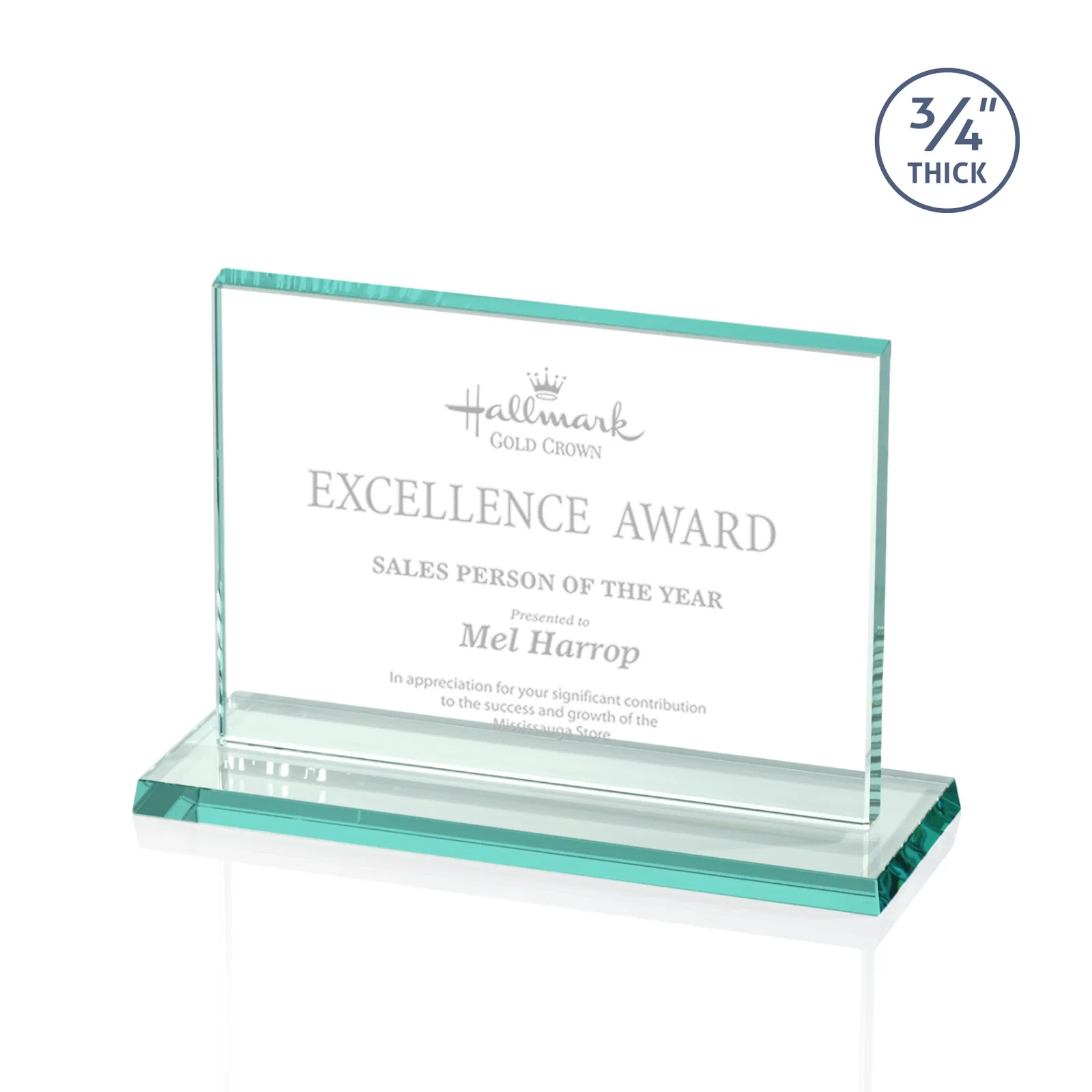Custom Jade Glass Rectangle Award With a Flat, Unbeveled Edge for service anniversary gifts