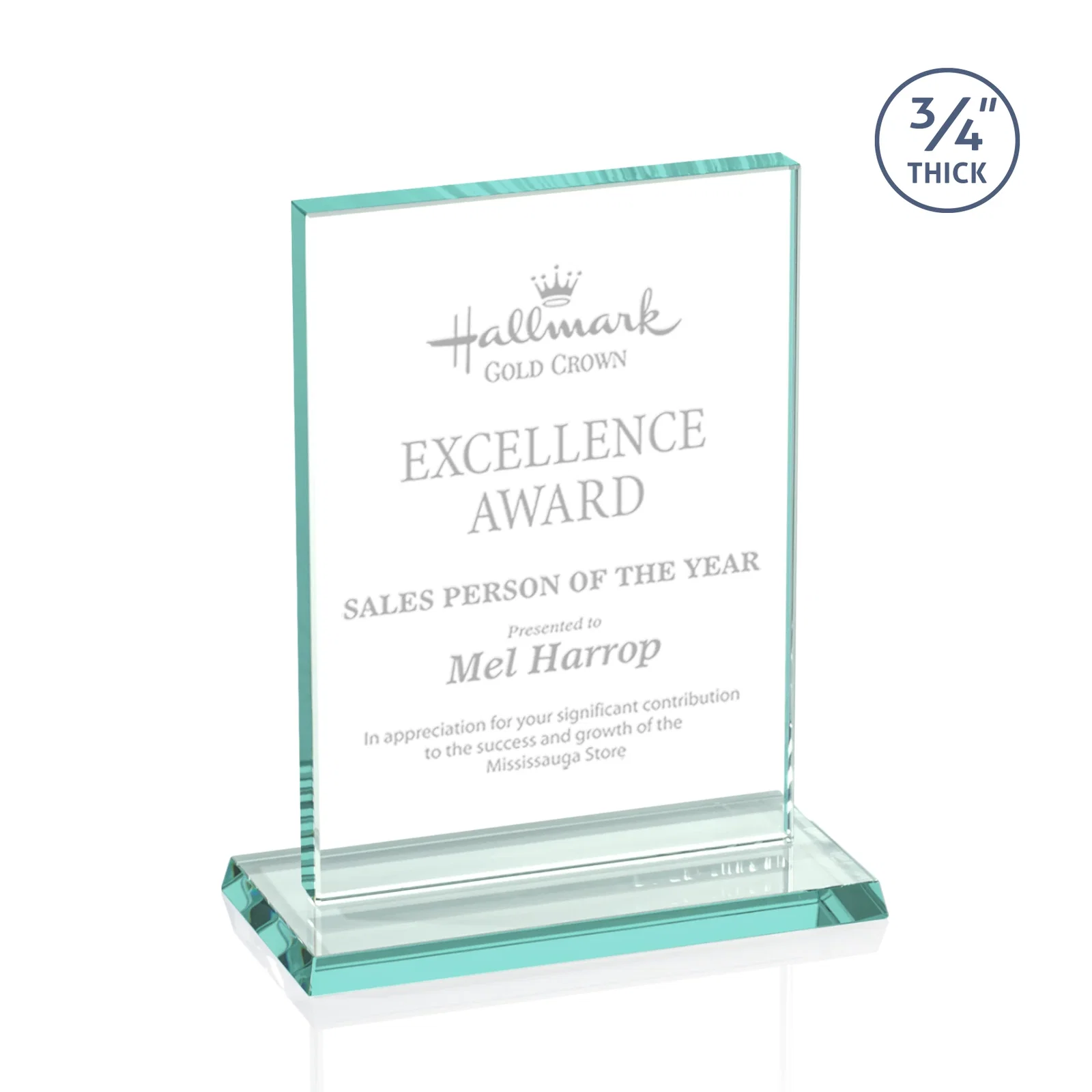 Custom Jade Glass Rectangle Award With a Flat, Unbeveled Edge for sales achievement awards