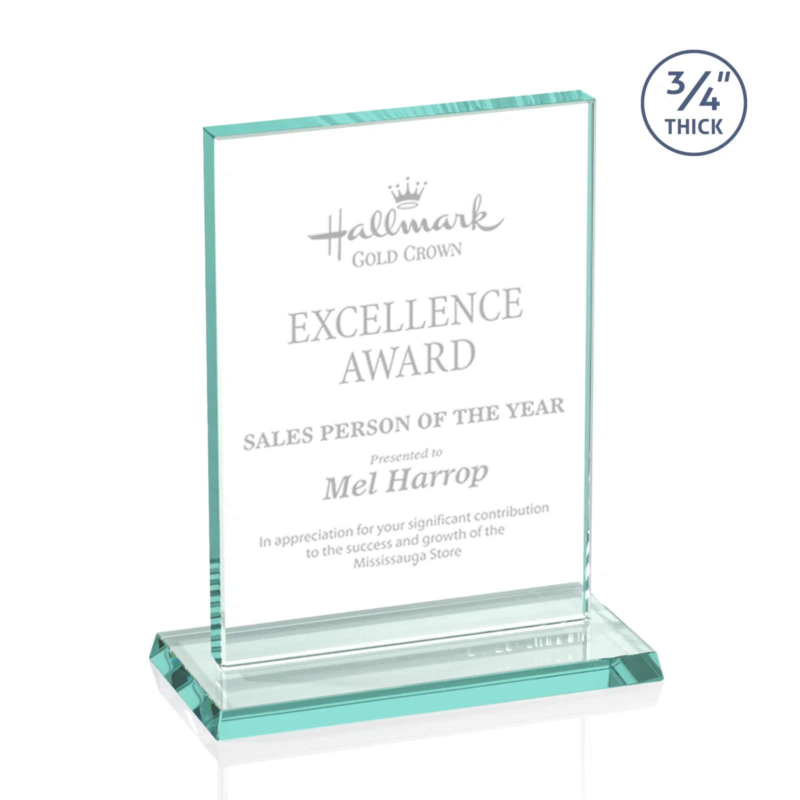 Custom Jade Glass Rectangle Award With a Flat, Unbeveled Edge for team milestone celebrations
