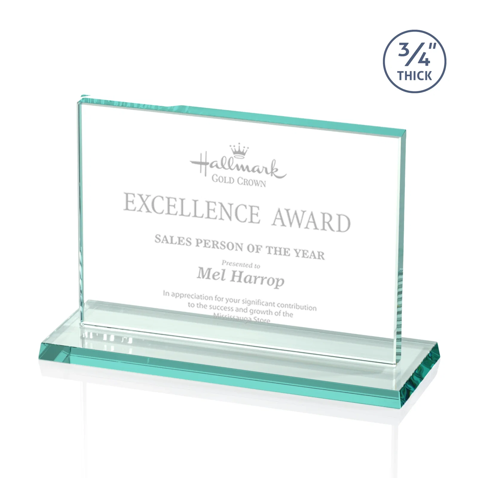 Custom Jade Glass Rectangle Award With a Flat, Unbeveled Edge for donor appreciation