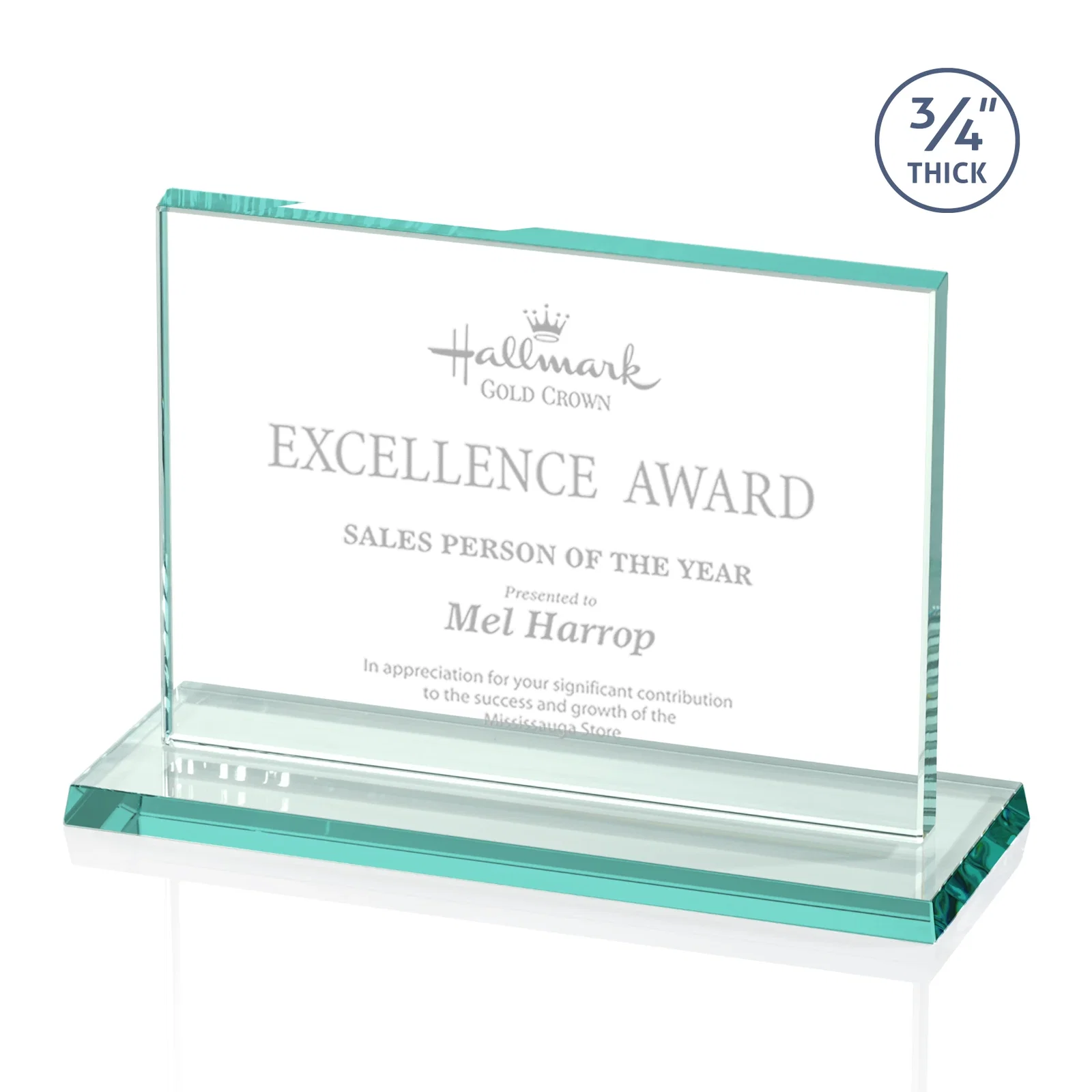 Custom Jade Glass Rectangle Award With a Flat, Unbeveled Edge for safety achievement programs