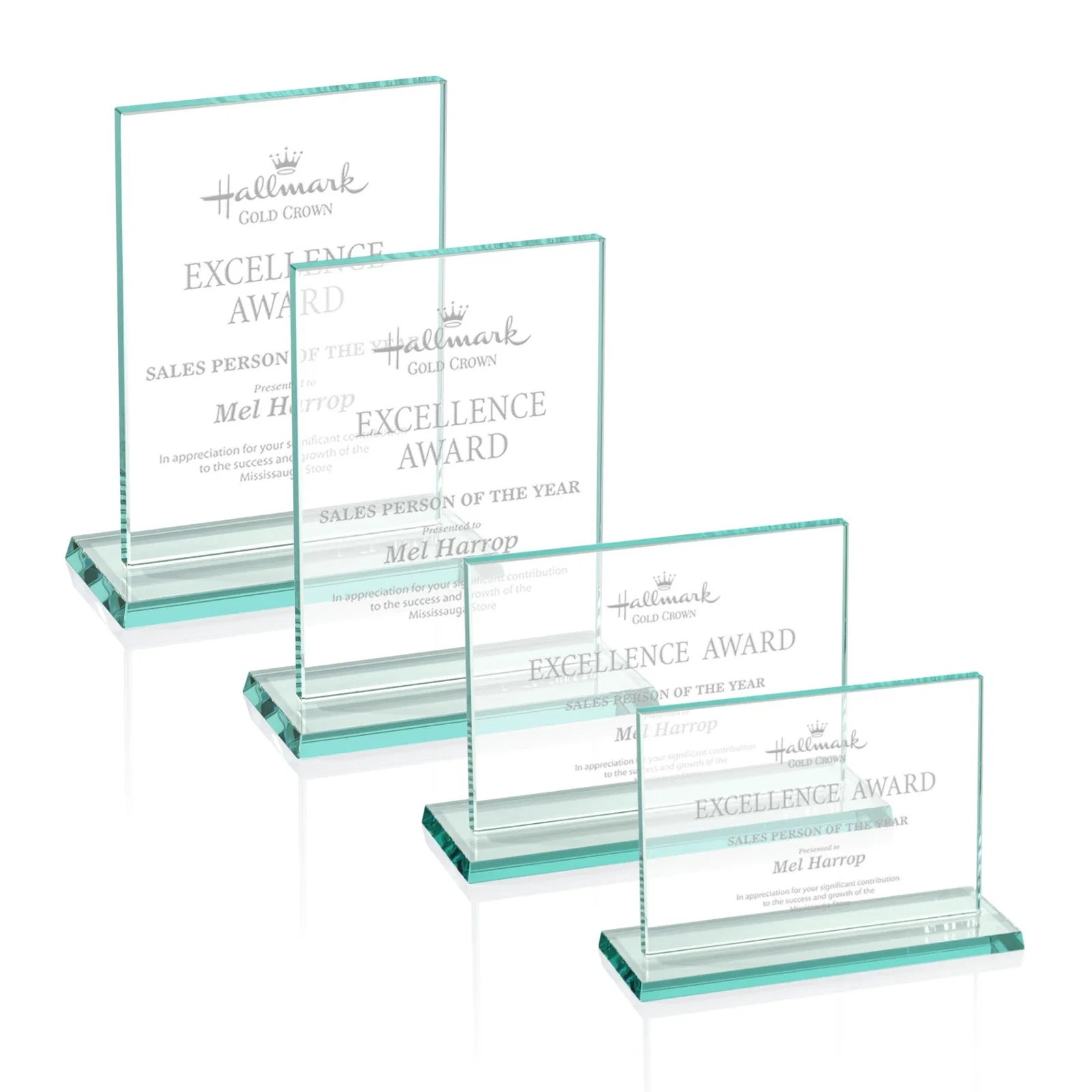 Custom Jade Glass Rectangle Award In 3/8 Or 5/8 Inch, Matching Base for employee recognition