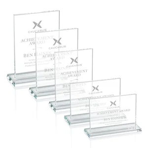 Starfire or Jade Glass Rectangle Award on Matching Base
