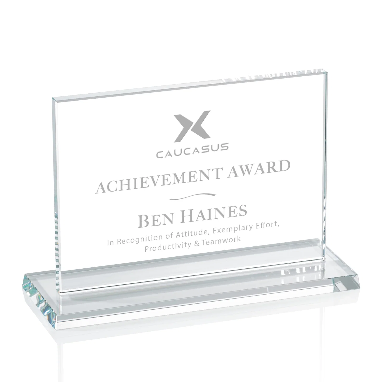 Custom Starfire or Jade Glass Rectangle Award on Matching Base, awards for dealer and partner awards