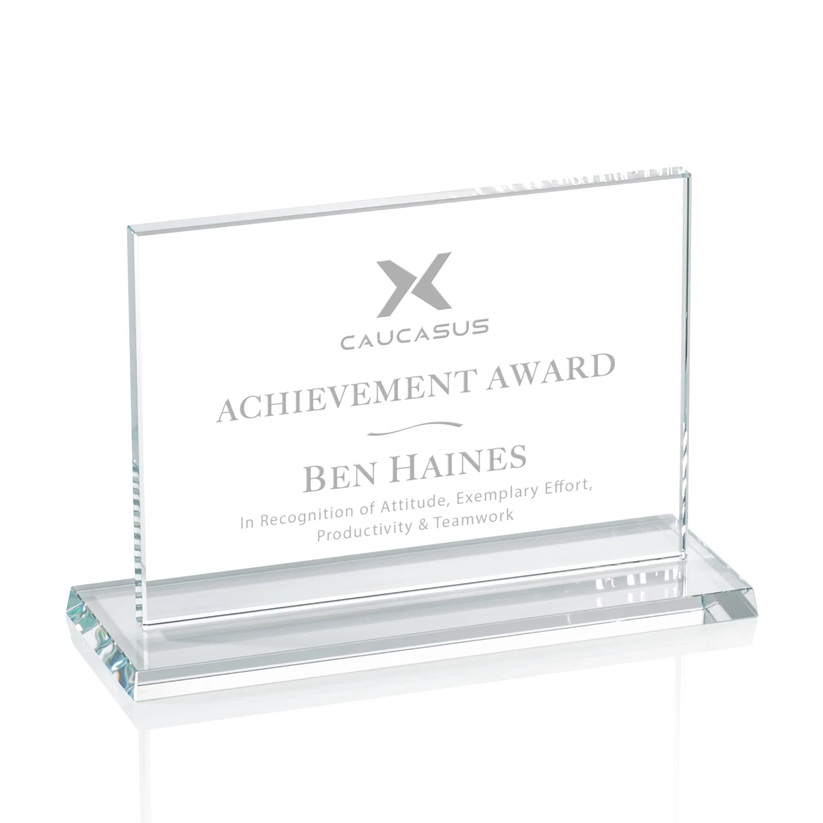 Custom Starfire or Jade Glass Rectangle Award on Matching Base, awards for safety achievement programs