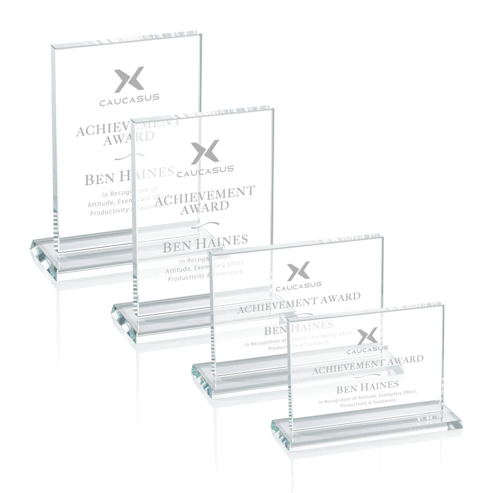 Custom 5/8 Inch Starfire Crystal Rectangle Award on Matching Base, awards for employee recognition
