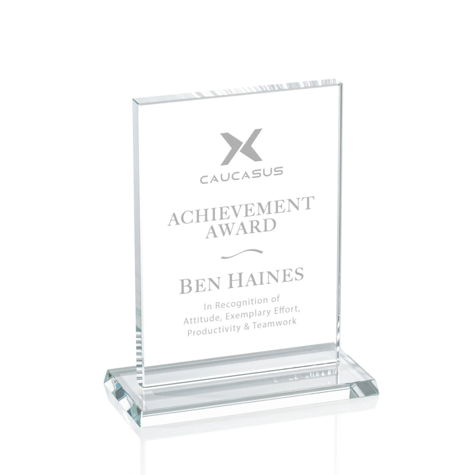 Custom 5/8 Inch Starfire Crystal Rectangle Award on Matching Base, awards for corporate award ceremonies
