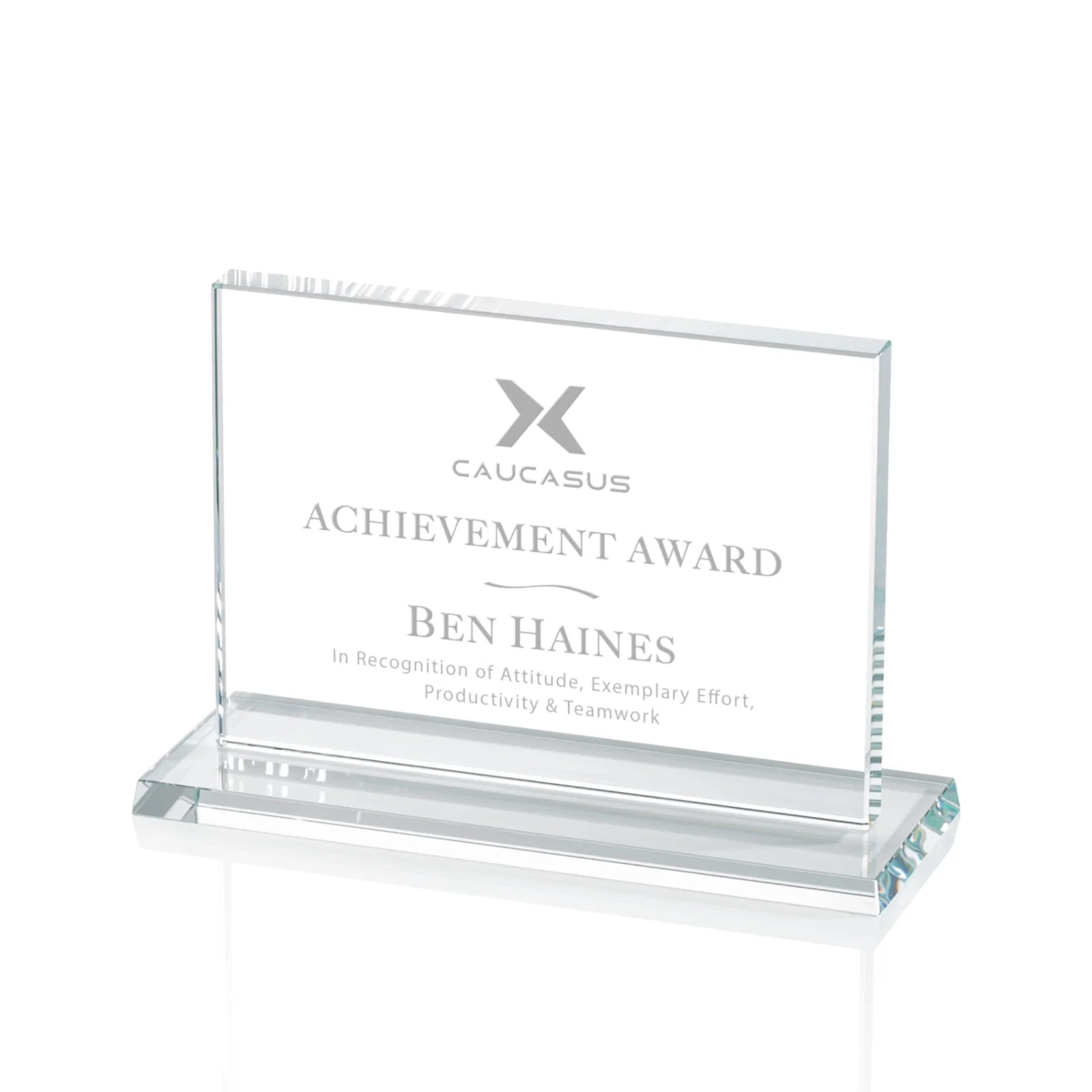 Custom 5/8 Inch Starfire Crystal Rectangle Award on Matching Base, awards for service anniversary gifts