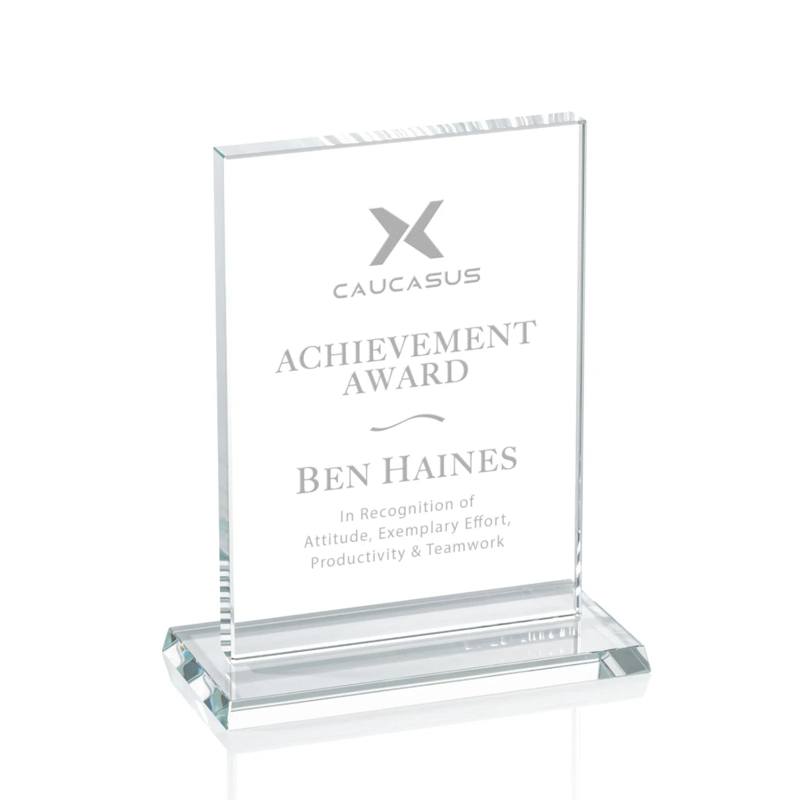 Custom 5/8 Inch Starfire Crystal Rectangle Award on Matching Base, awards for sales achievement awards