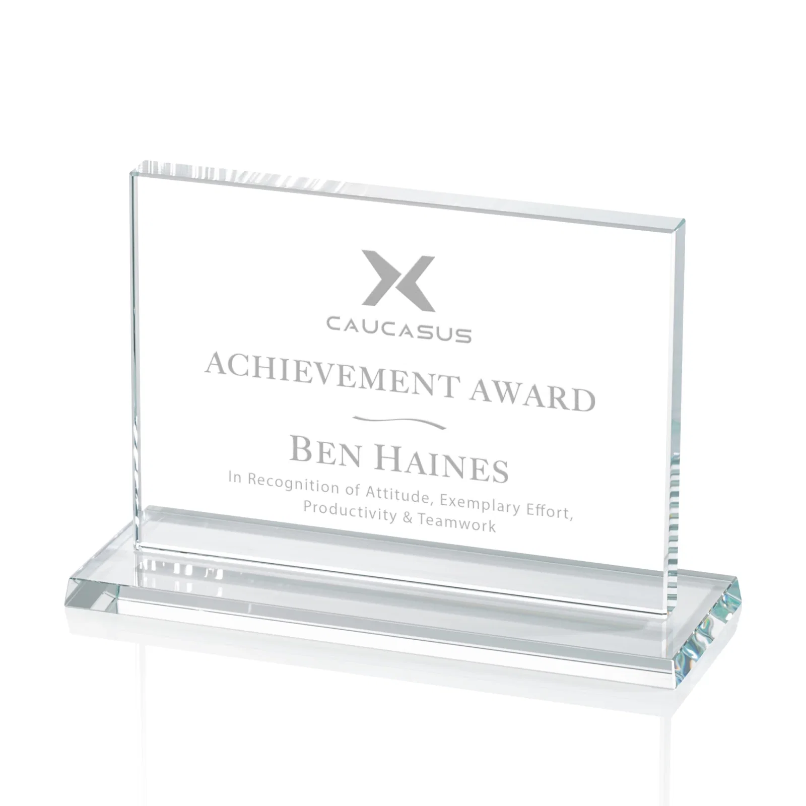 Custom 5/8 Inch Starfire Crystal Rectangle Award on Matching Base, awards for donor appreciation