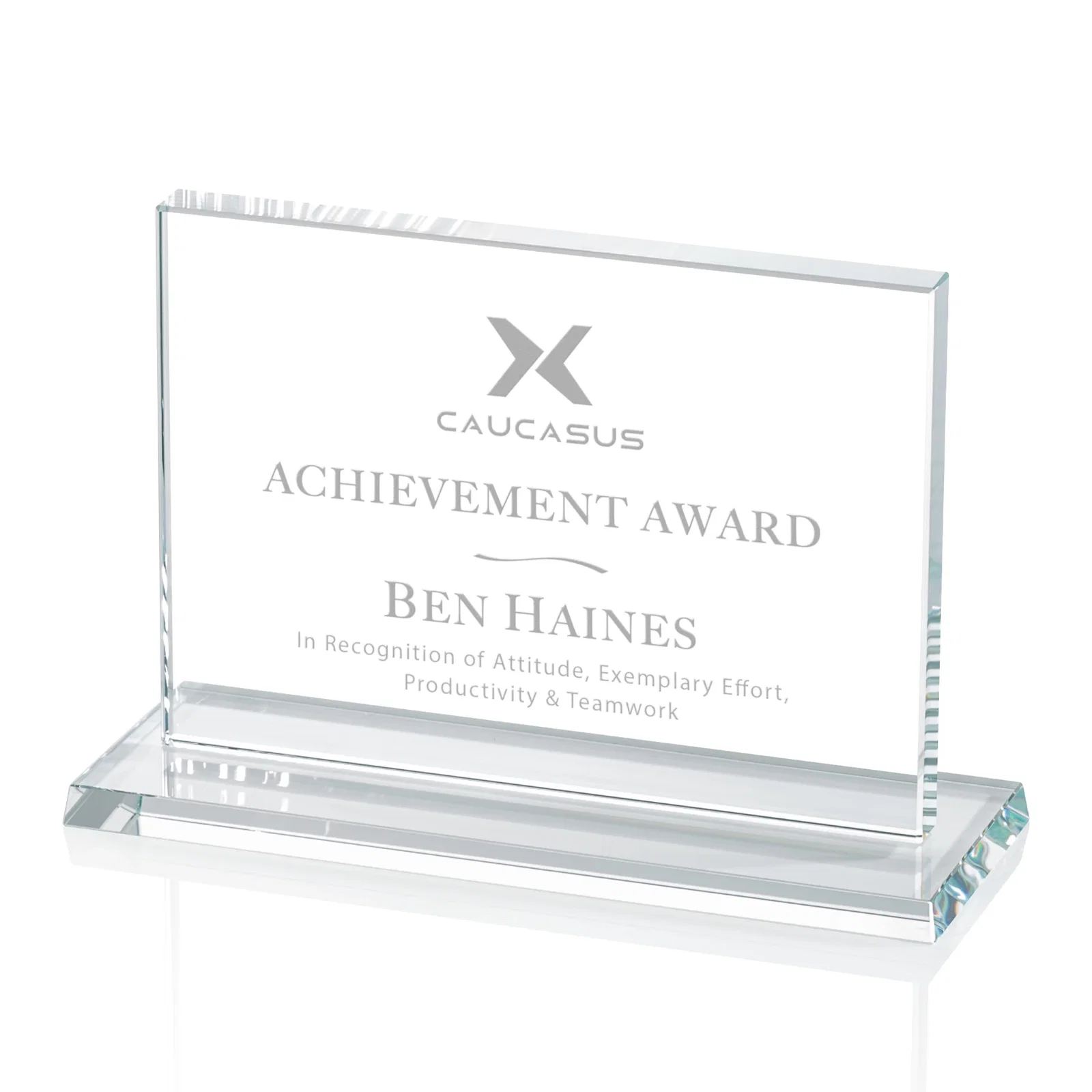 Custom 5/8 Inch Starfire Crystal Rectangle Award on Matching Base, awards for graduation ceremonies