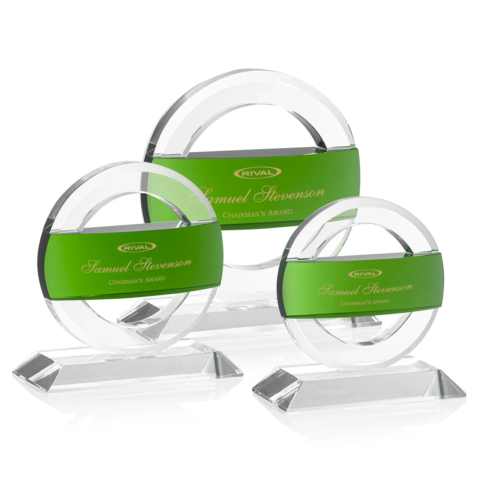Custom Emerald and Clear Optical Crystal Circle Award, awards for employee recognition
