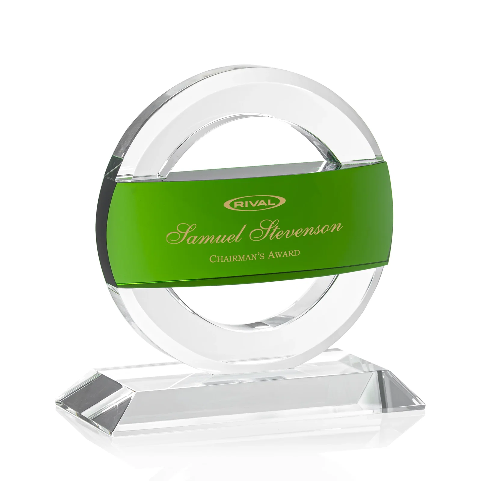 Custom Emerald and Clear Optical Crystal Circle Award, awards for service anniversary gifts